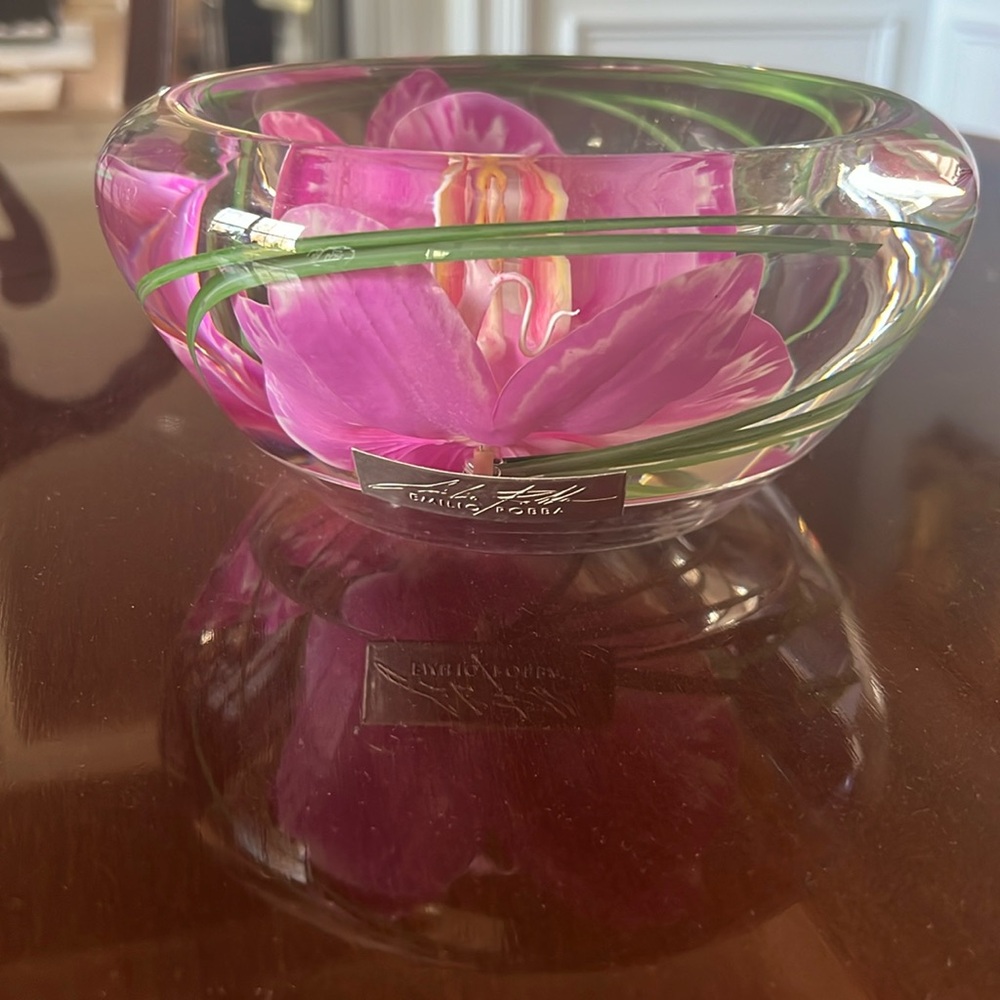 Emilio Robba signed orchid glass bowl